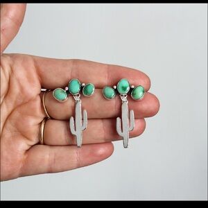 Emerald Valley Turquoise Sterling Saguaro Earrings